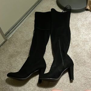 Thigh high velvet black boots